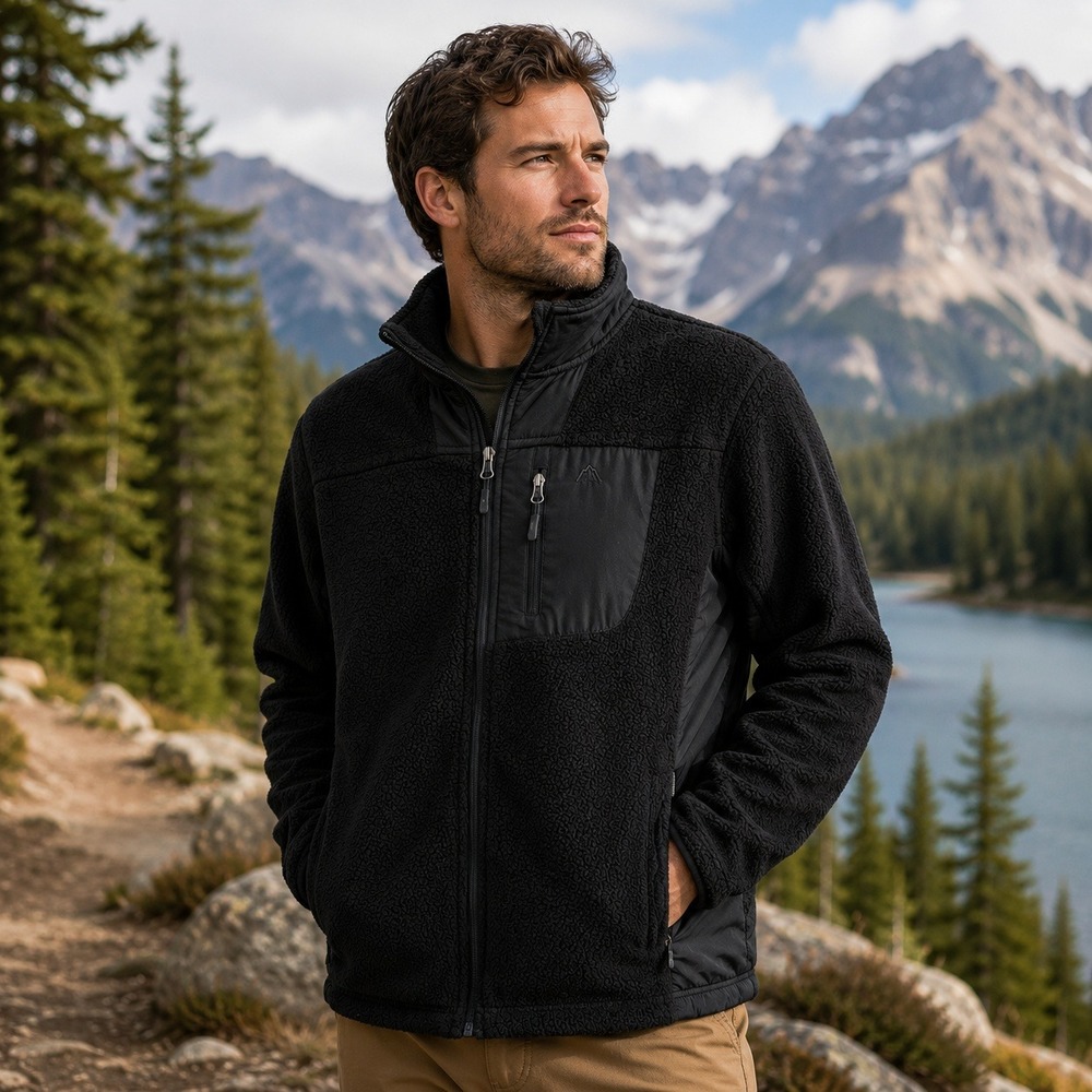 Snozu Mens Performance Fleece Jacket Sz L Black Full Zip Sherpa Outdoor‎